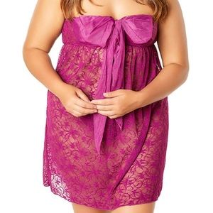 Plus Size Abelina Lace Empire Waist Babydoll Set. Purple. 1X/2X. NWT.